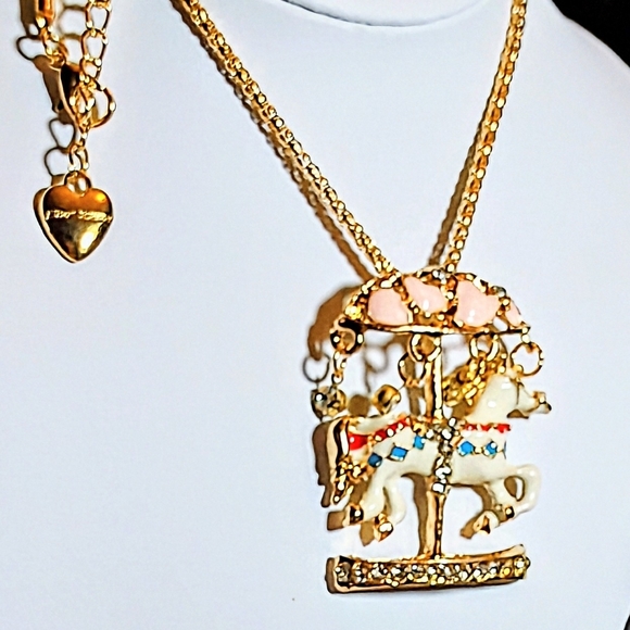 Betsey Johnson Gold Carousel Necklace with Pink Accents - Picture 2 of 2
